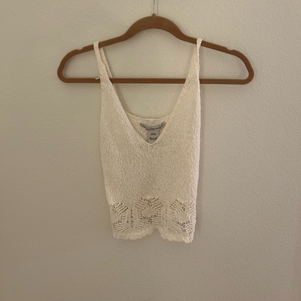 American Rag crochet cropped knit cropped tank top in cream
